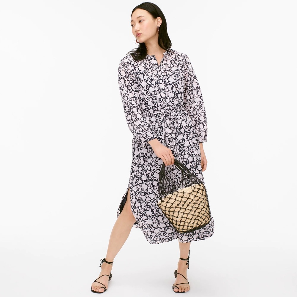 JCrew Tie-waist cotton voile midi dress in rose vines